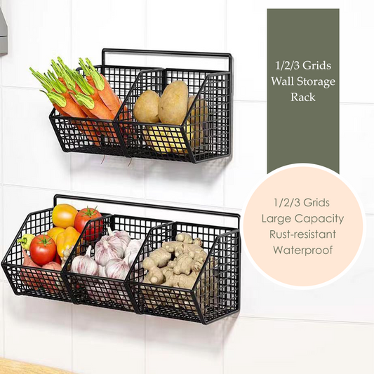 MOJOMORE 1/2/3 Grids Wall Mounted Onion Storage Rack Ginger Garlic Basket Seasoning Rak Bawang 壁挂置物篮 厨房收纳架
