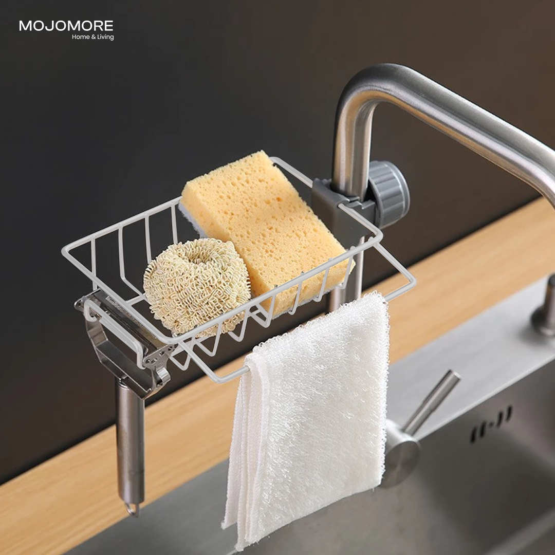 MOJOMORE Strong Faucet Kitchen Sink Sponge Dishwasher Soap Holder Kitchenware Drainer Rak Dapur