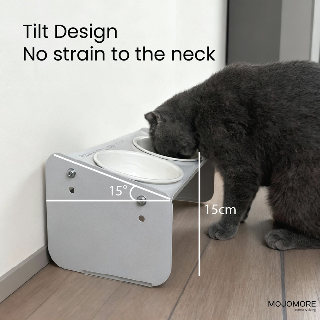 MOJOMORE Stainless steel pet bowl Mangkuk Kucing Cat high bowl with stand Neck protection Easy to Clean