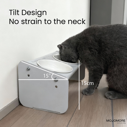 MOJOMORE Stainless steel pet bowl Mangkuk Kucing Cat high bowl with stand Neck protection Easy to Clean