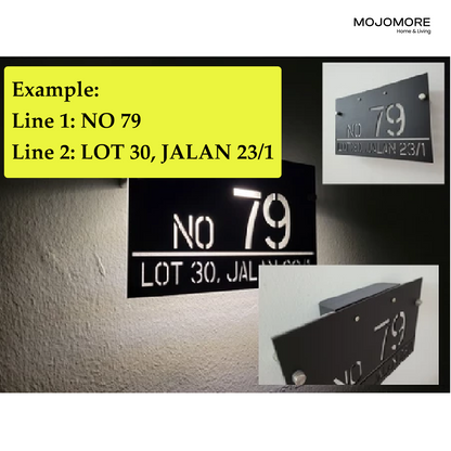 MOJOMORE (Solar + LED) Modern Solar House Number & Address Sign Plate Tanda Rumah