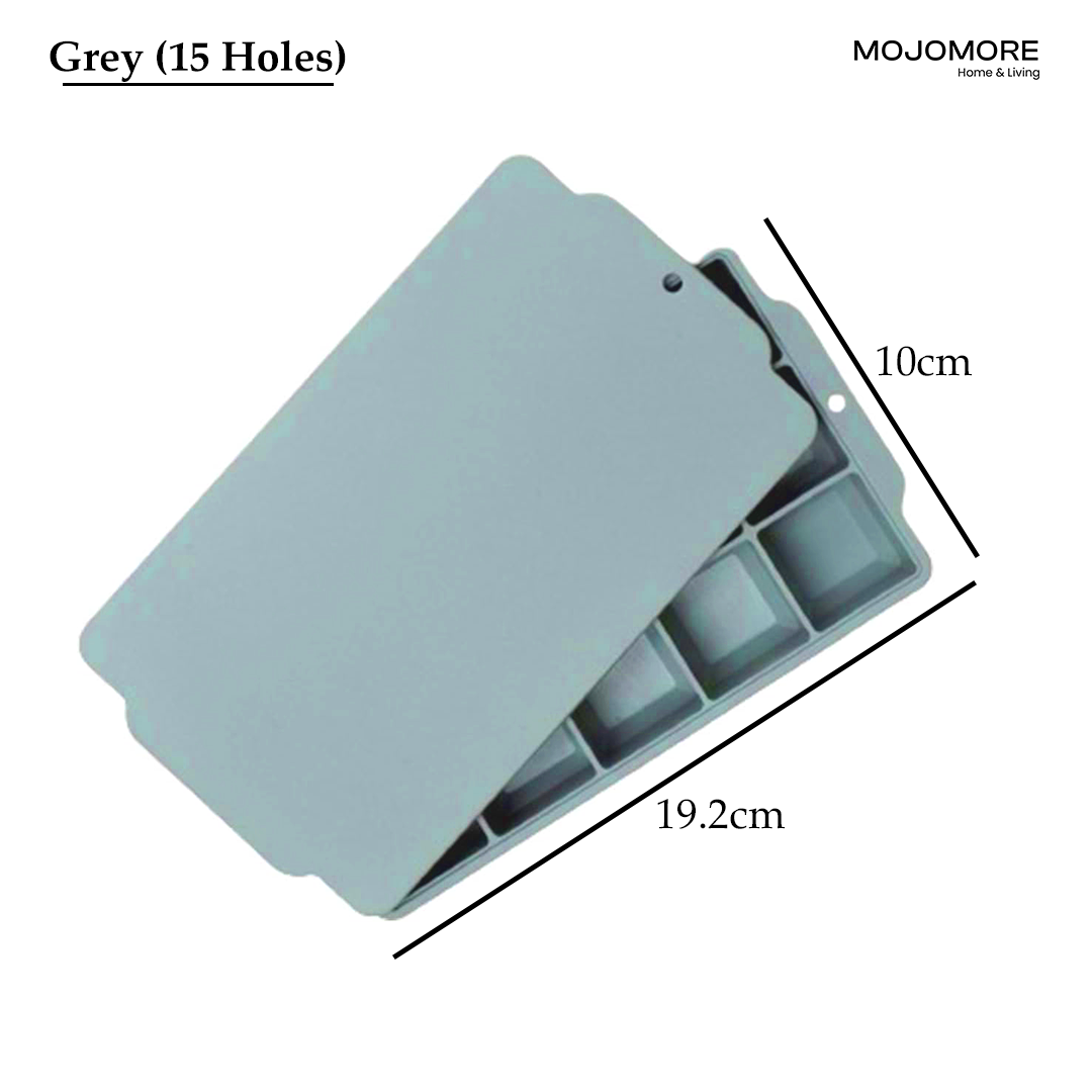 MOJOMORE Silicone Ice Maker 15 Holes Large Ice Cube Mold Jelly Mold Ice Cube Tray With Lid Bekas Ais Batu