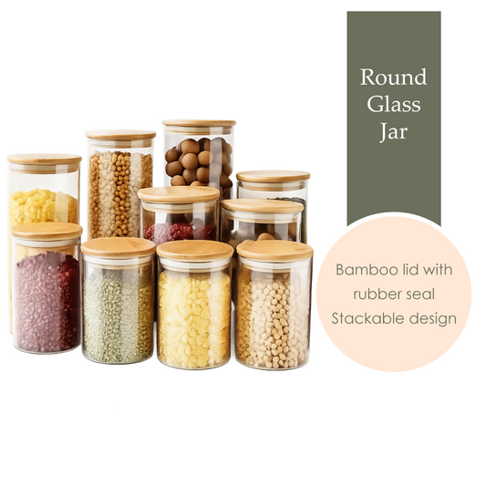 MOJOMORE Round Glass Jar Series, Transparent Container With Lids Cookie Jar Kitchen Jar Balang Bekas Kaca