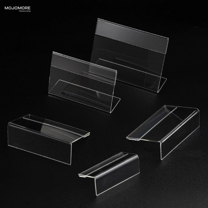 MOJOMORE L Shape Table Sign Display Stand Name Price Card Holder For Retail Bakery Buffet Acrylic Clear Price Name Card