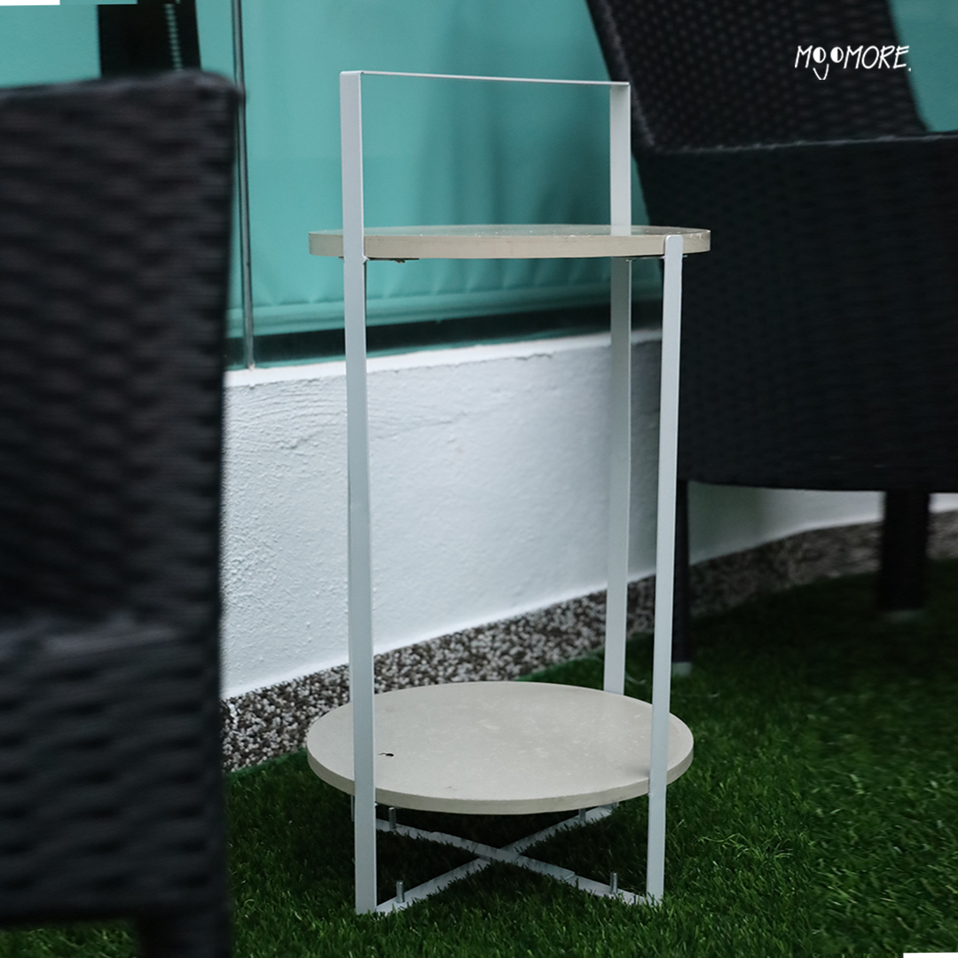 MOJOMORE Modern Resin Round Table -Top End Table with Open Shelf for Living Room