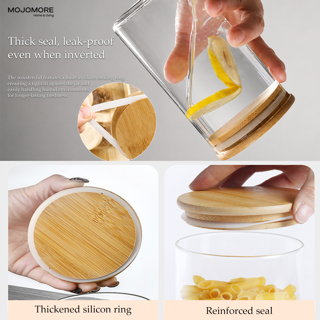 MOJOMORE Round Glass Jar Series, Transparent Container With Lids Cookie Jar Kitchen Jar Balang Bekas Kaca