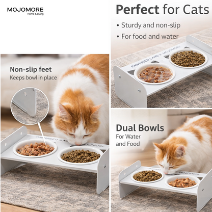 MOJOMORE Stainless steel pet bowl Mangkuk Kucing Cat high bowl with stand Neck protection Easy to Clean