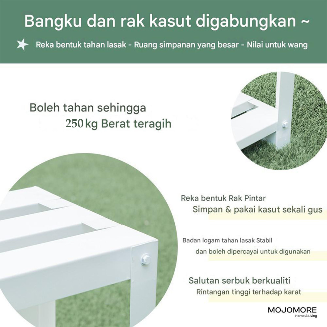 MOJOMORE 50CM-120CM Tahan Karat Anti Rust Bench Chair Long Metal Garden Shoe Bench Kerusi Besi